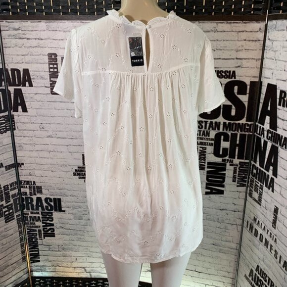 Torrid White Eyelet Mock Neck Ruffle Trim Top - Picture 4 of 6